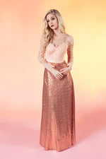 91802 Hannah: lace illusion sequin bridesmaid A-line prom dress