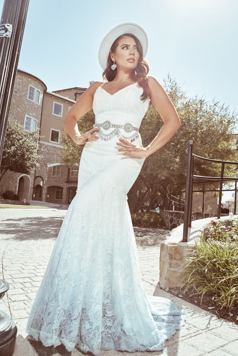 fitted lace wedding dress Clovis TC2309: Dyeable lace stretch mermaid wedding dress – Renegade Bridal  & Dye Lab