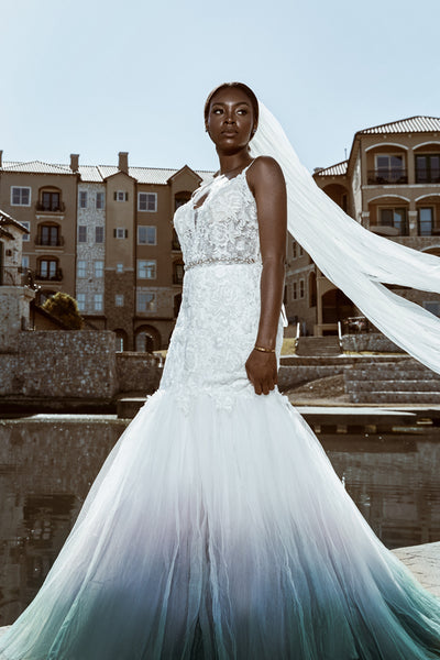 タグ付 Arobe Pearl Mermaid Flare Dress/Lace 2023 Lace Applique Mermaid wedding attendee dress with Sexy