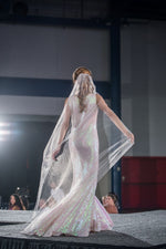 11704 Aurora sequin rhinestone iridescent mermaid Vneck wedding gown