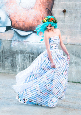 11703 Willa Floral Print Stripe Organza A-line Bridal Gala Gown dress Renegade Bridal & Dye Lab 11703 Willa Floral Print Stripe Organza A-line Bridal Gala Gown dress Renegade Bridal & Dye Lab