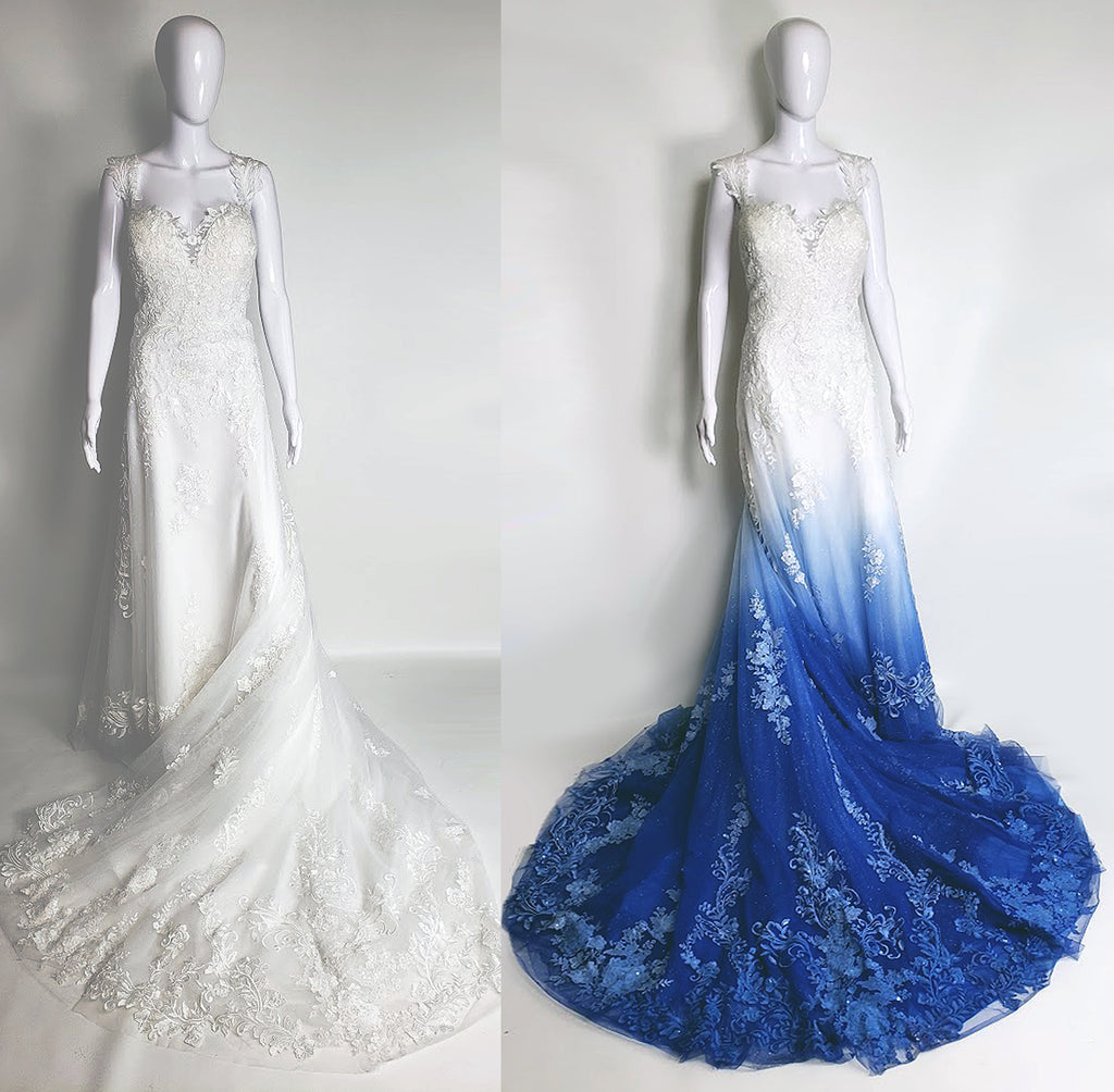blue ombre dip dye wedding dress