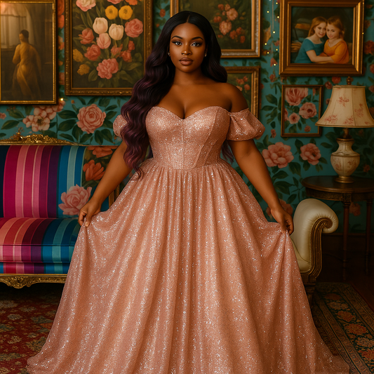 Celestia Star Rose Gold Puff Sleeve gown