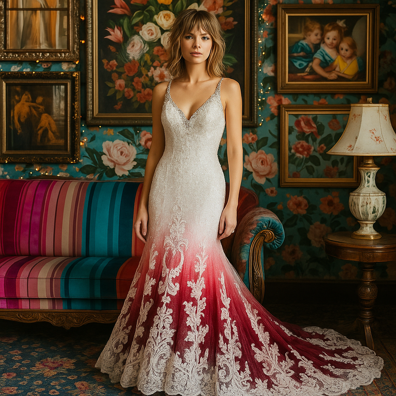 dip dye lace dress Ombre Dip Dye Gown Custom Coloring Service Renegade Bridal & Dye Lab