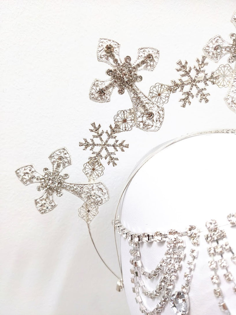 Oslo Snowflake Cross Winter Queen Halo & Rhinestone Headpiece Set