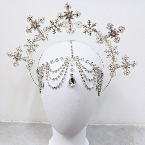 Oslo Snowflake Cross Winter Queen Halo & Rhinestone Headpiece Set