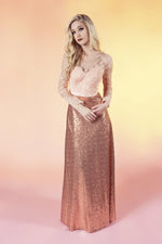 SAMPLE Hannah: size 10 Rose Gold Sequin Lace Bridesmaid prom A-line Dress 91802