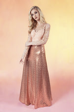 SAMPLE Hannah: size 10 Rose Gold Sequin Lace Bridesmaid prom A-line Dress 91802