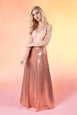 RENTAL Hannah: size 10 Rose Gold Sequin Lace Bridesmaid A-line Dress 91802