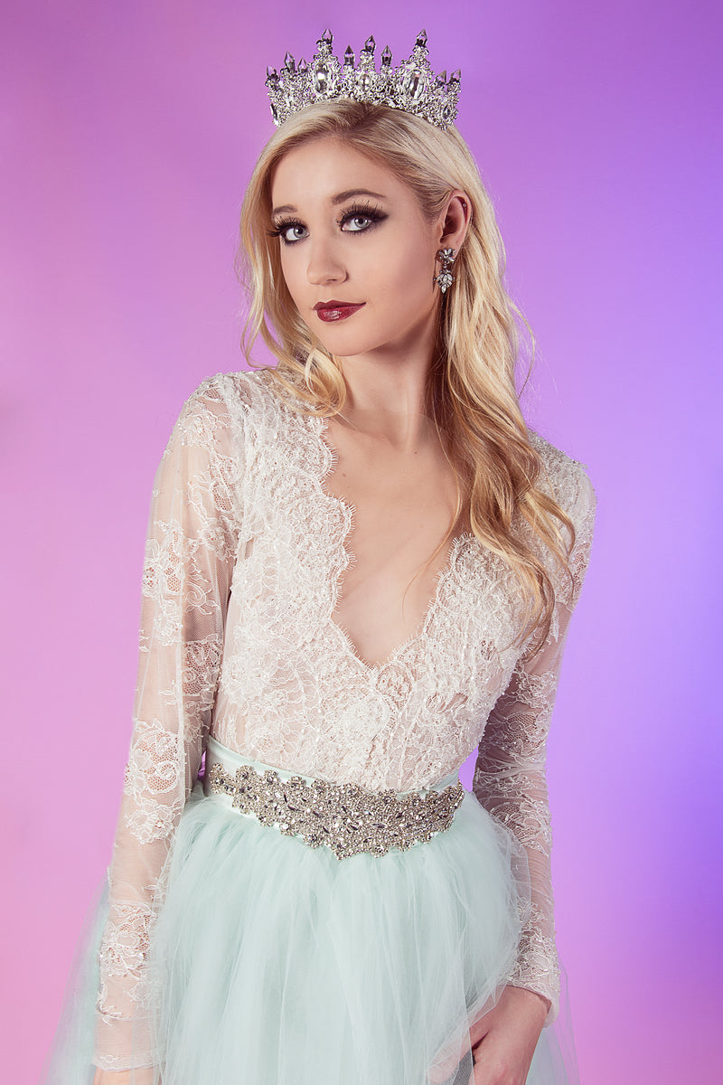 SAMPLE Berenice beaded chantilly lace bodysuit – Renegade Bridal