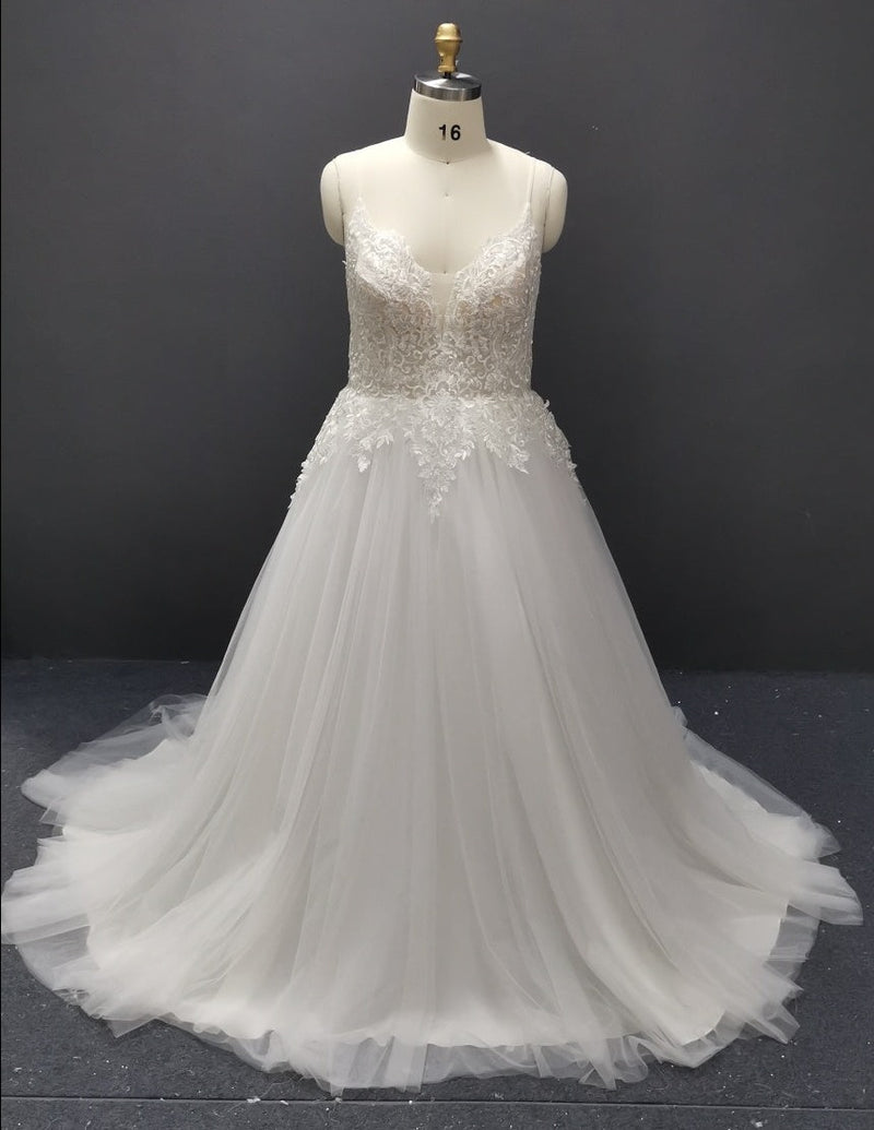 dyeable lace tulle a-line wedding dress