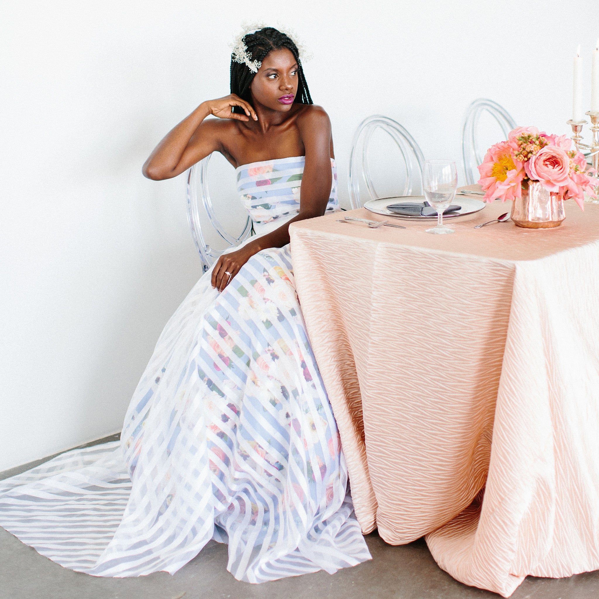 11703 Willa Floral Print Stripe Organza A-line Bridal Gala Gown dress Renegade Bridal & Dye Lab 11703 Willa Floral Print Stripe Organza A-line Bridal Gala Gown dress Renegade Bridal & Dye Lab