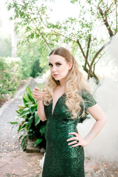 SAMPLE Daphne: Sequin sz8 STRETCH bridesmaid A-line bridesmaid bridal evening prom dress