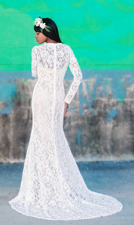 11706 Blanchette Lace Long Sleeve Wedding Gown with Color Slipdress