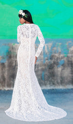 11708 Abilene Longhorn Armadillo Texas Wildflower Lace Long Sleeve Wedding Gown with Color Slipdress