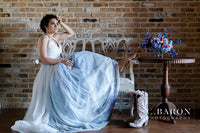 SAMPLE Wimberley sz 8/10 Landscape Print V-Neck A-line Bridal Gown
