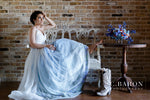 SAMPLE Wimberley sz 8/10 Landscape Print V-Neck A-line Bridal Gown