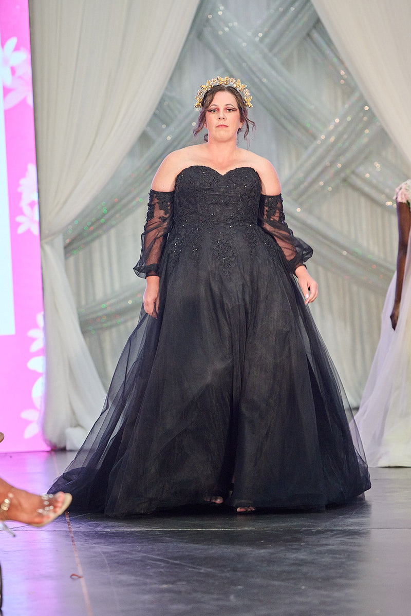 Princess Sweetheart Off Shoulder Glitter Black Tulle Wedding Dress -  Princessly