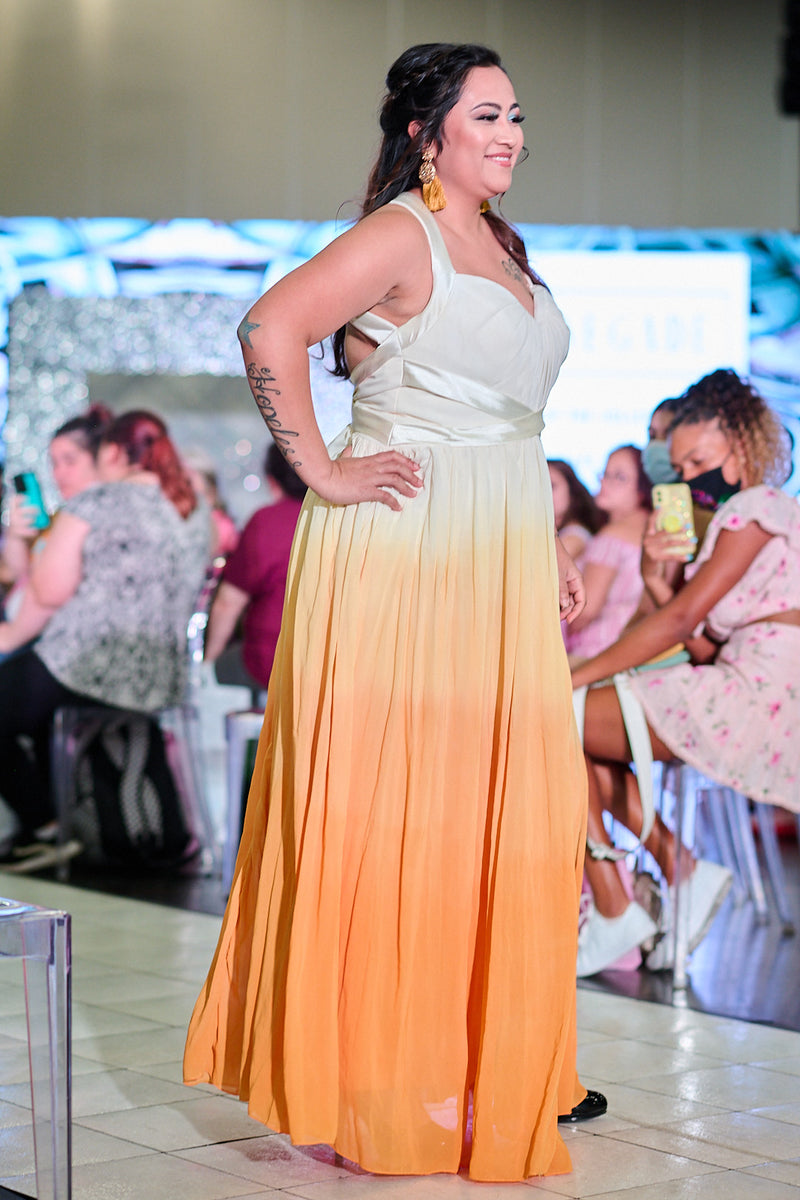 SAMPLE Marigold size ~12-16 Ombre Dyed Chiffon Wedding Dress