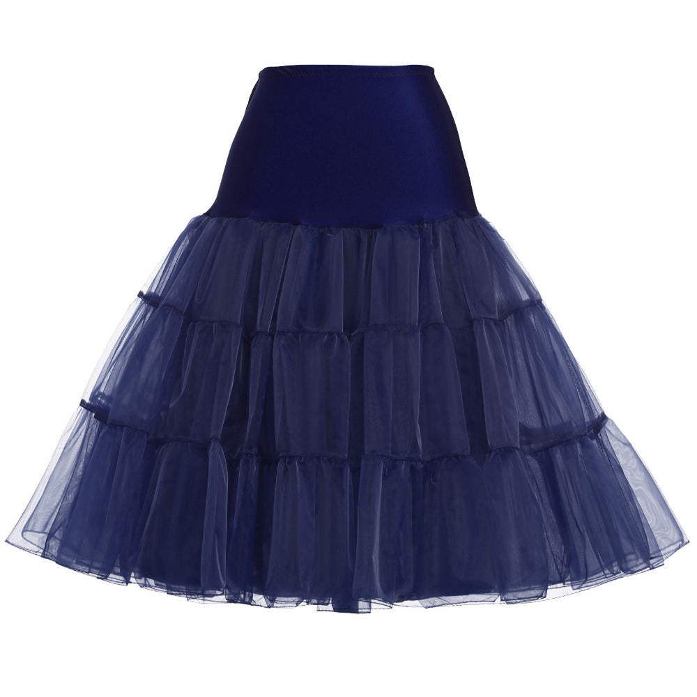 Navy blue tiered tulle petticoat for wedding dresses, adding volume and elegance to bridal gowns