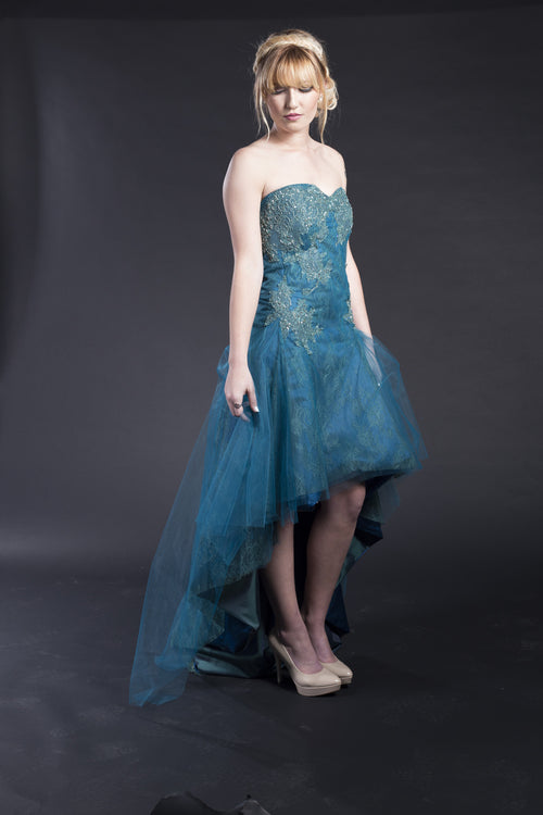 SAMPLE Mariah sz 4-10 high low strapless gown with tulle ballgown overskirt separates