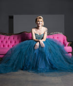 11702 Mariah high low strapless gown with tulle ballgown overskirt separates