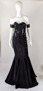 SAMPLE Destini sz 0/2 off-shoulder black sequin prom gala bridesmaid formal