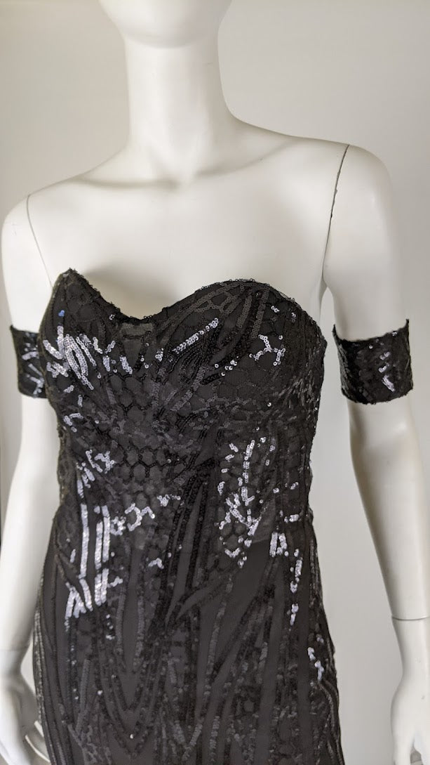 SAMPLE Destini sz 0/2 off-shoulder black sequin prom gala bridesmaid f Renegade Bridal & Dye Lab SAMPLE Destini sz 0/2 off-shoulder black sequin prom gala bridesmaid f Renegade Bridal & Dye Lab