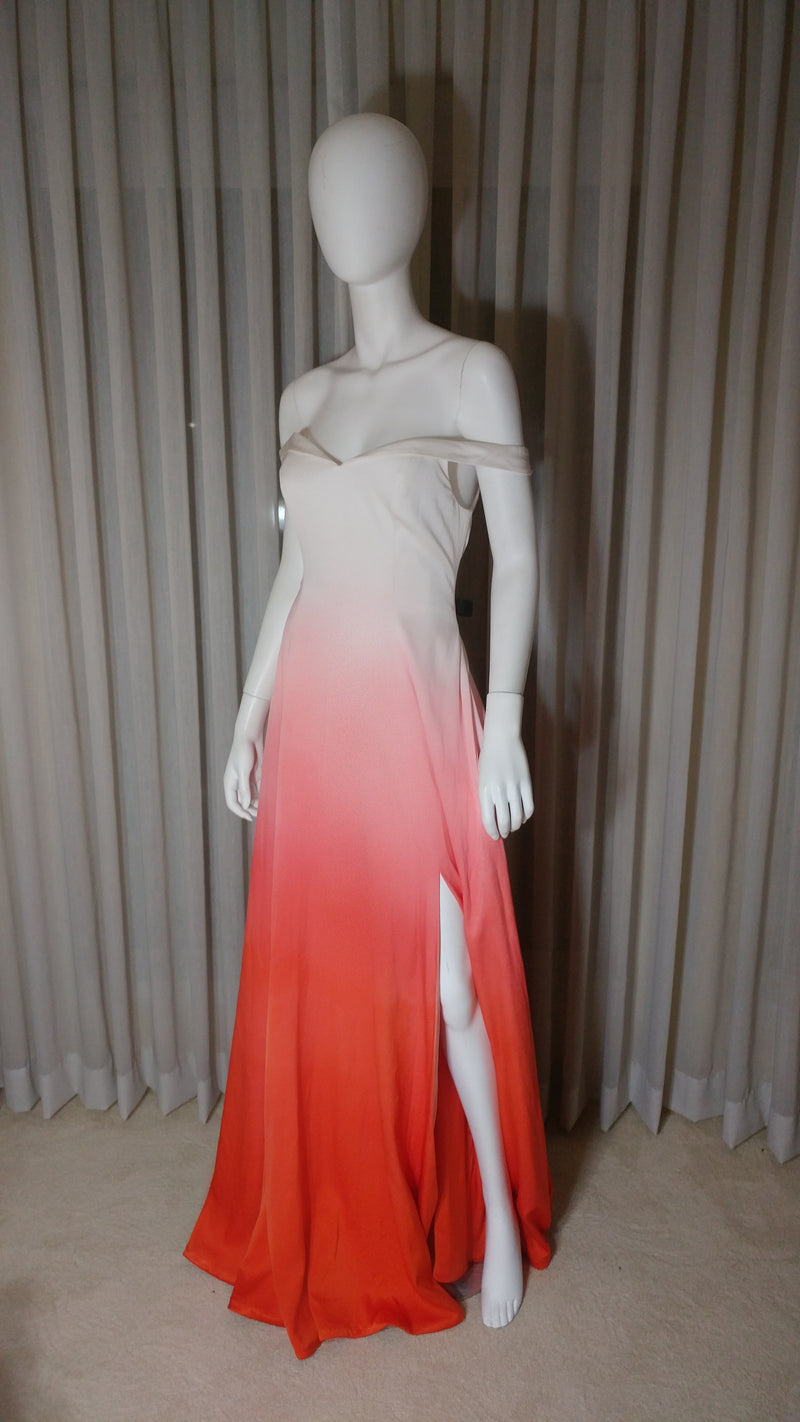 SAMPLE Off-shoulder Crepe Ombre Mermaid wedding dress sz10 – Renegade Bridal & Dye Lab