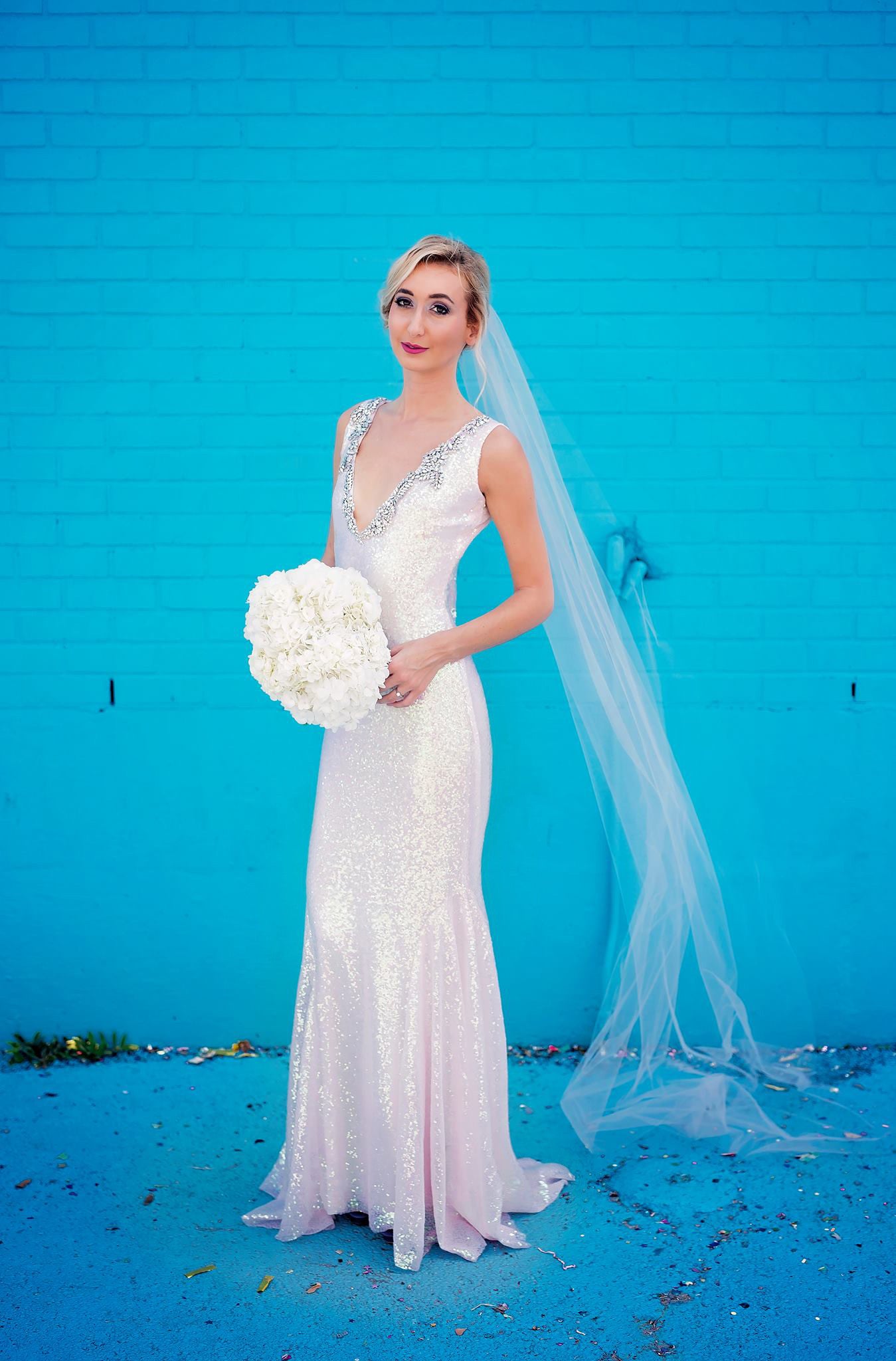 11704 Aurora sequin rhinestone iridescent mermaid Vneck wedding gown