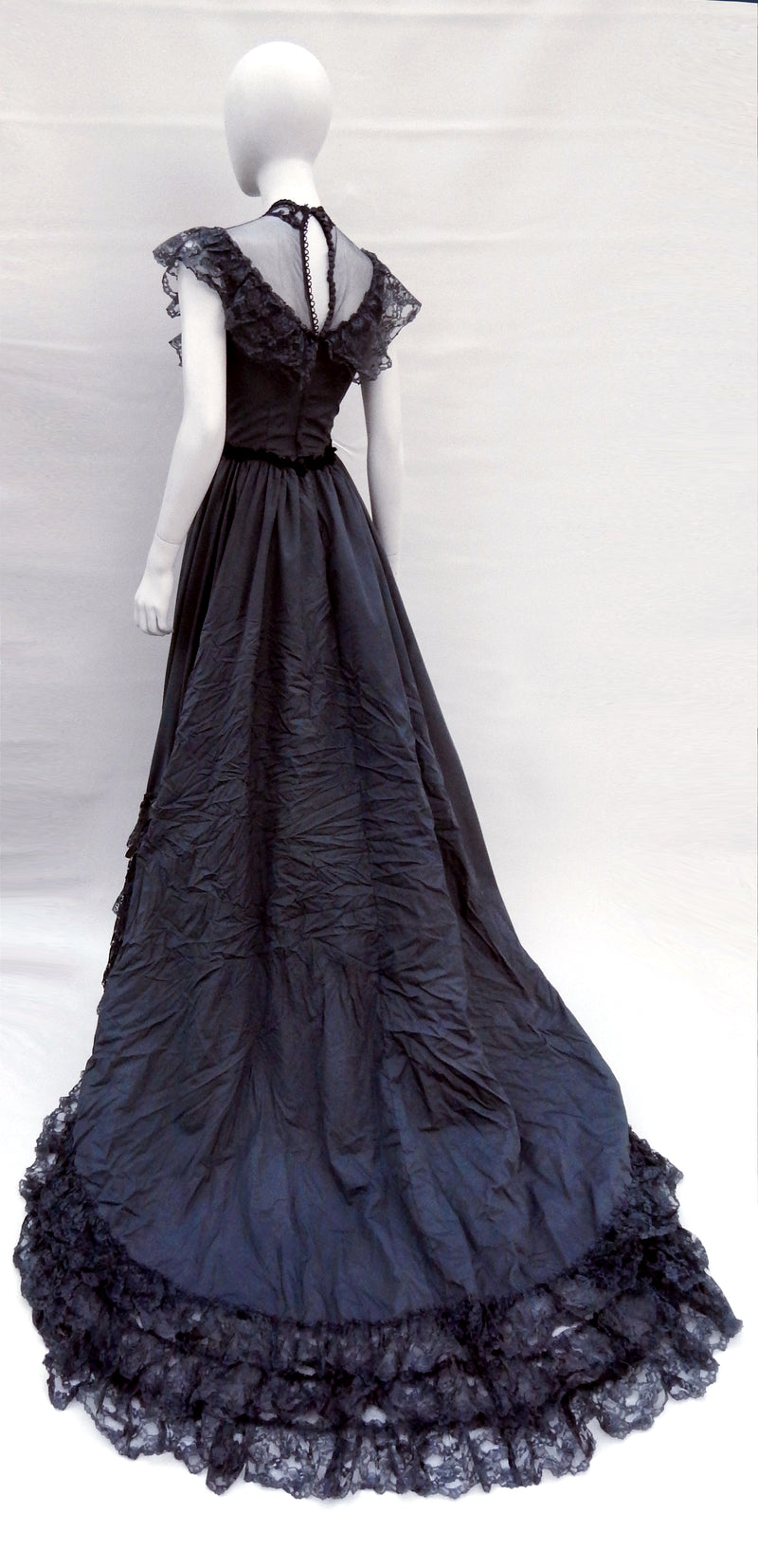Upcycled Boho Vintage 70s 80s Black Bridal Gown sz 4 Wedding Dress