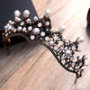Barocco Crown Bridal Hair Accessory Antique Brass Teal Tiara Pearl