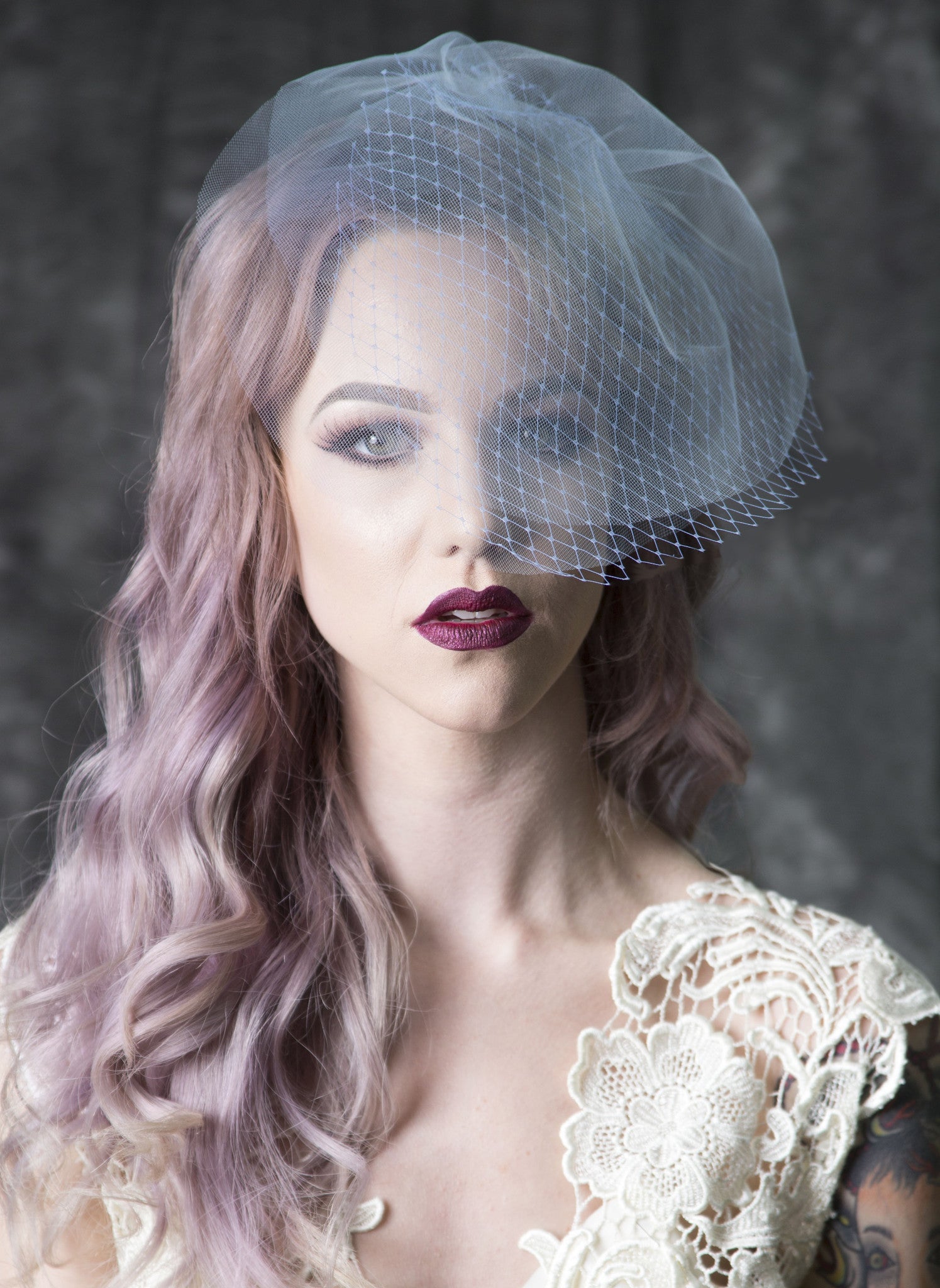 V115A "Lisa Marie" color 3-tier Birdcage Veil Renegade Bridal & Dye Lab V115A "Lisa Marie" color 3-tier Birdcage Veil Renegade Bridal & Dye Lab