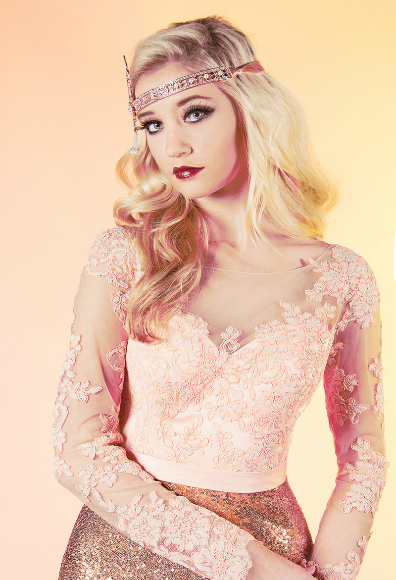 RENTAL Hannah: size 10 Rose Gold Sequin Lace Bridesmaid A-line Dress 91802