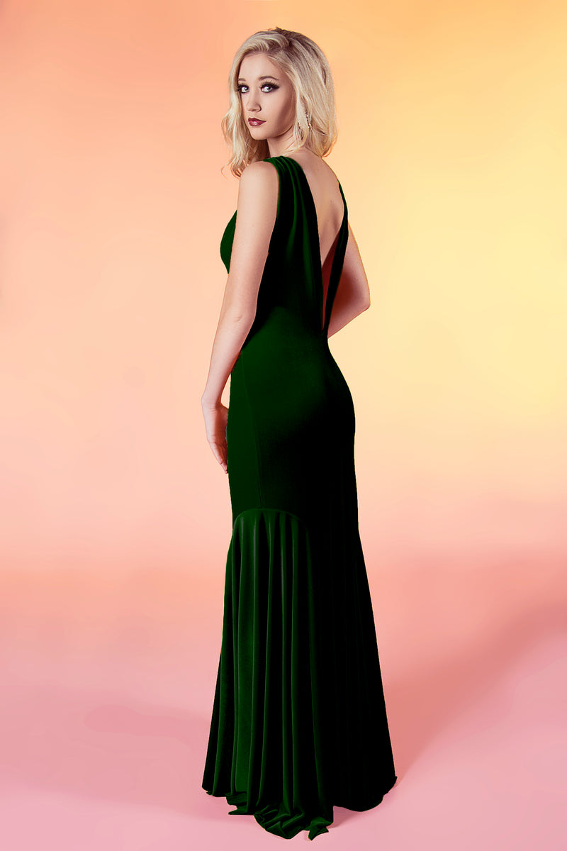 91801 Vera stretch velvet bridesmaid prom dress mermaid V back – Renegade Bridal & Dye Lab