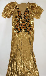 SAMPLE Autumn gold stretch sequin sz 8/10/12 short