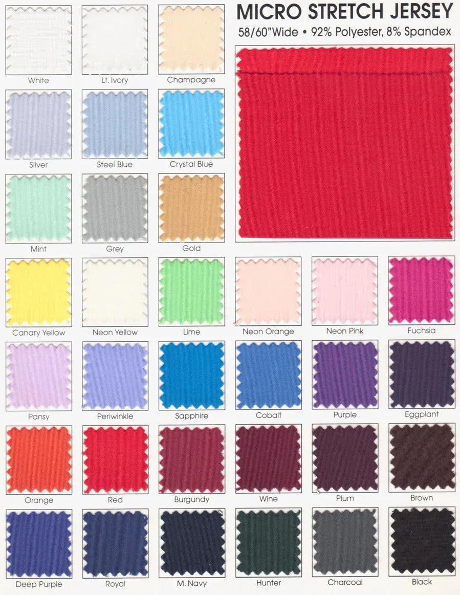 Micro Stretch Jersey fabric swatches in vibrant colors for custom wedding dresses
