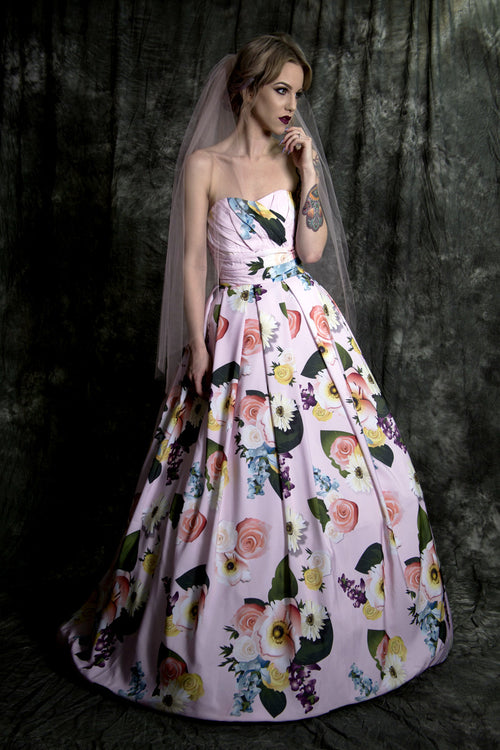 11508 Lindsay Print Strapless Ballgown Floral or Custom