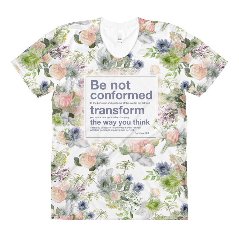 Allover print tee: Romans 12 watercolor floral