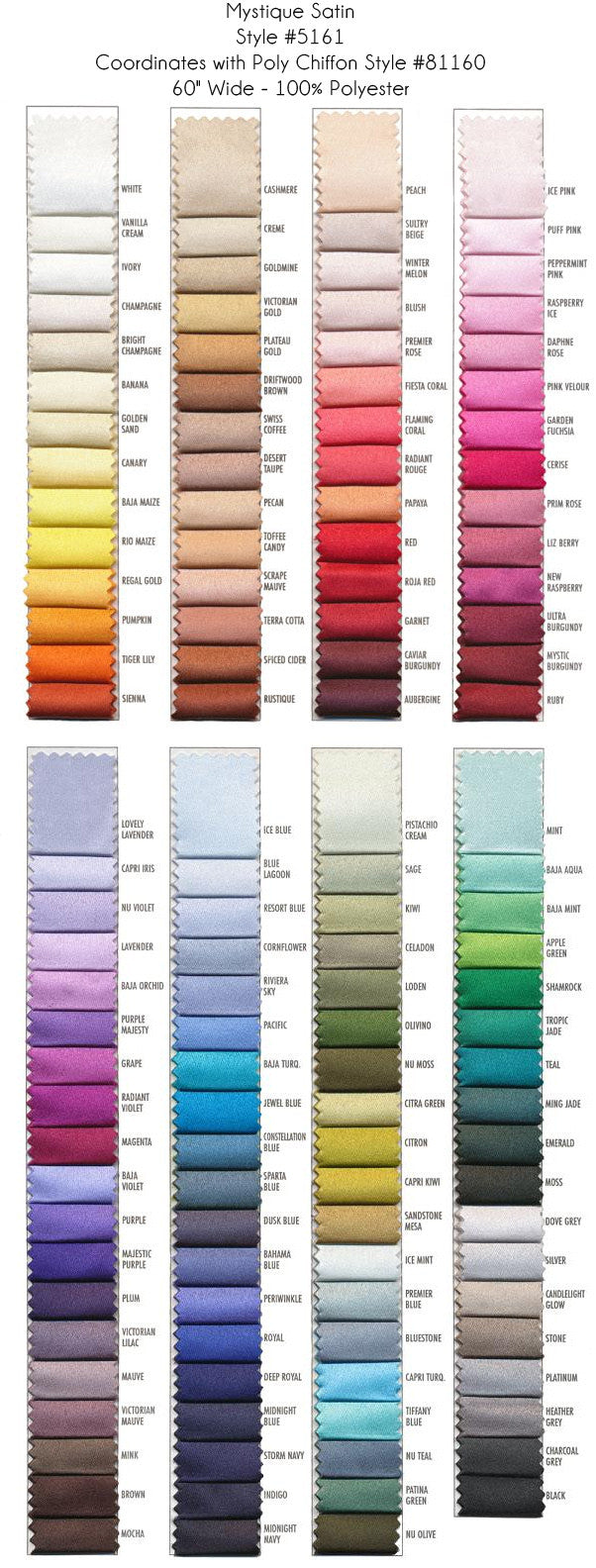 Mystique Satin fabric swatches in 60+ colors for custom wedding dresses, ombre dyeing, and bridal design