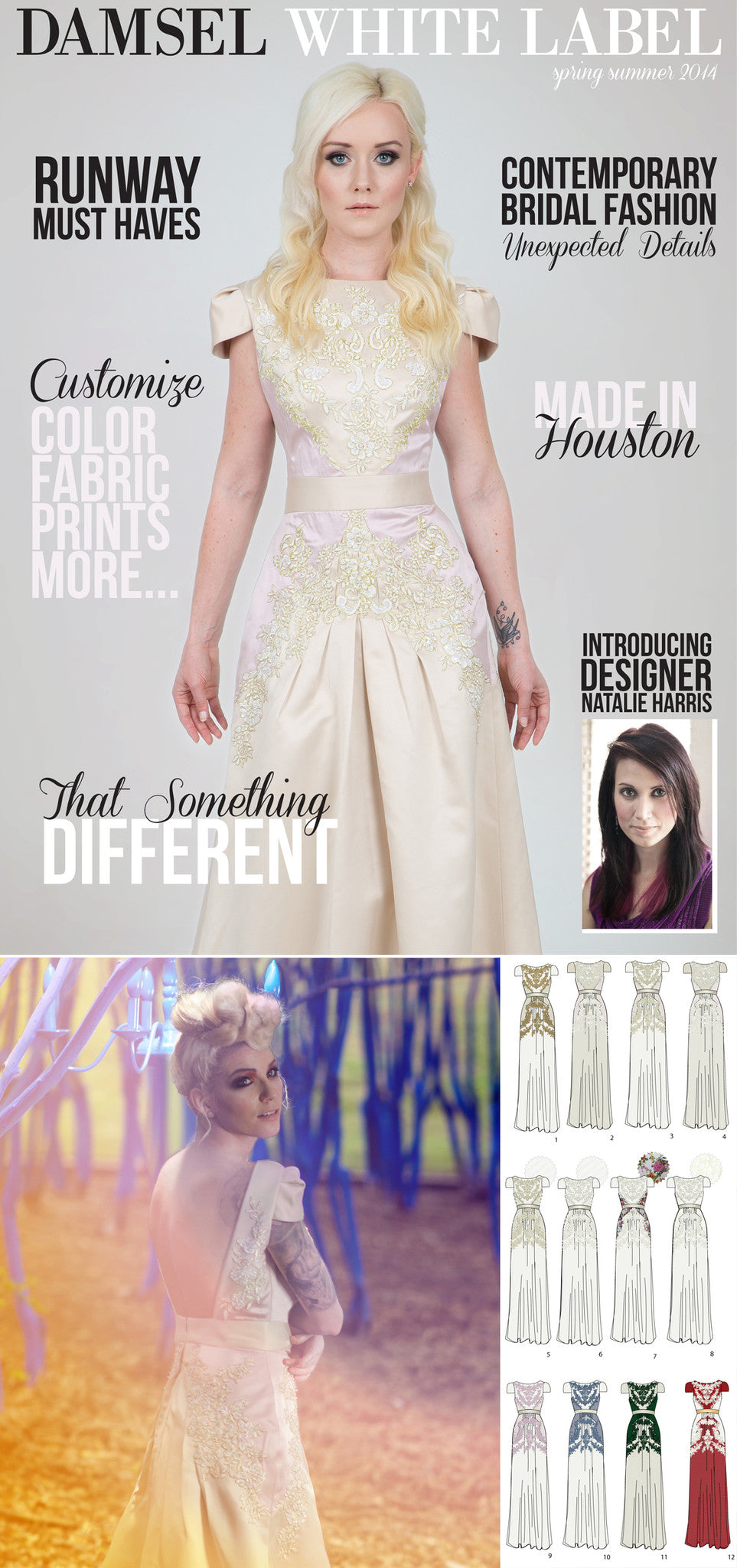 Customizable bridal gown with lace details, Houston-made, contemporary wedding dress design