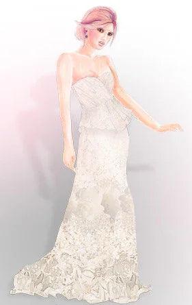 Elegant strapless lace wedding dress with ruffled detailing for custom bridal style