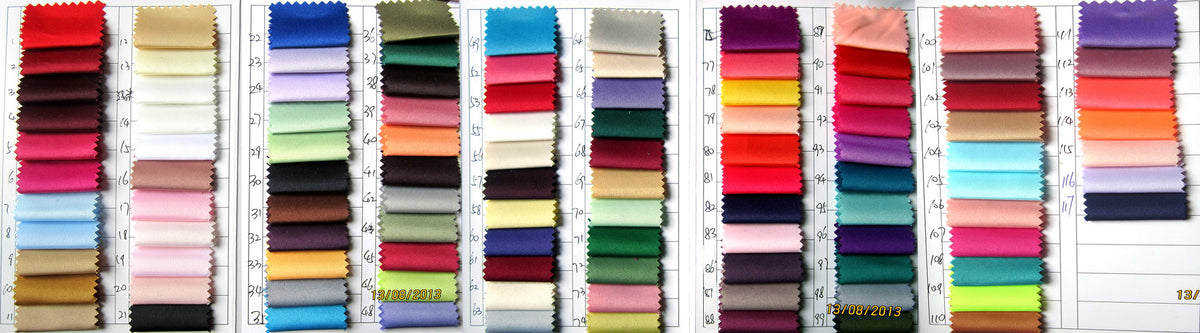 Custom wedding dress fabric swatches in vibrant colors for bridal dyeing and design