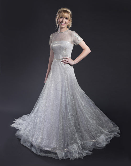 11705 Taylor Metallic Short Sleeve Bridal Gala Gown