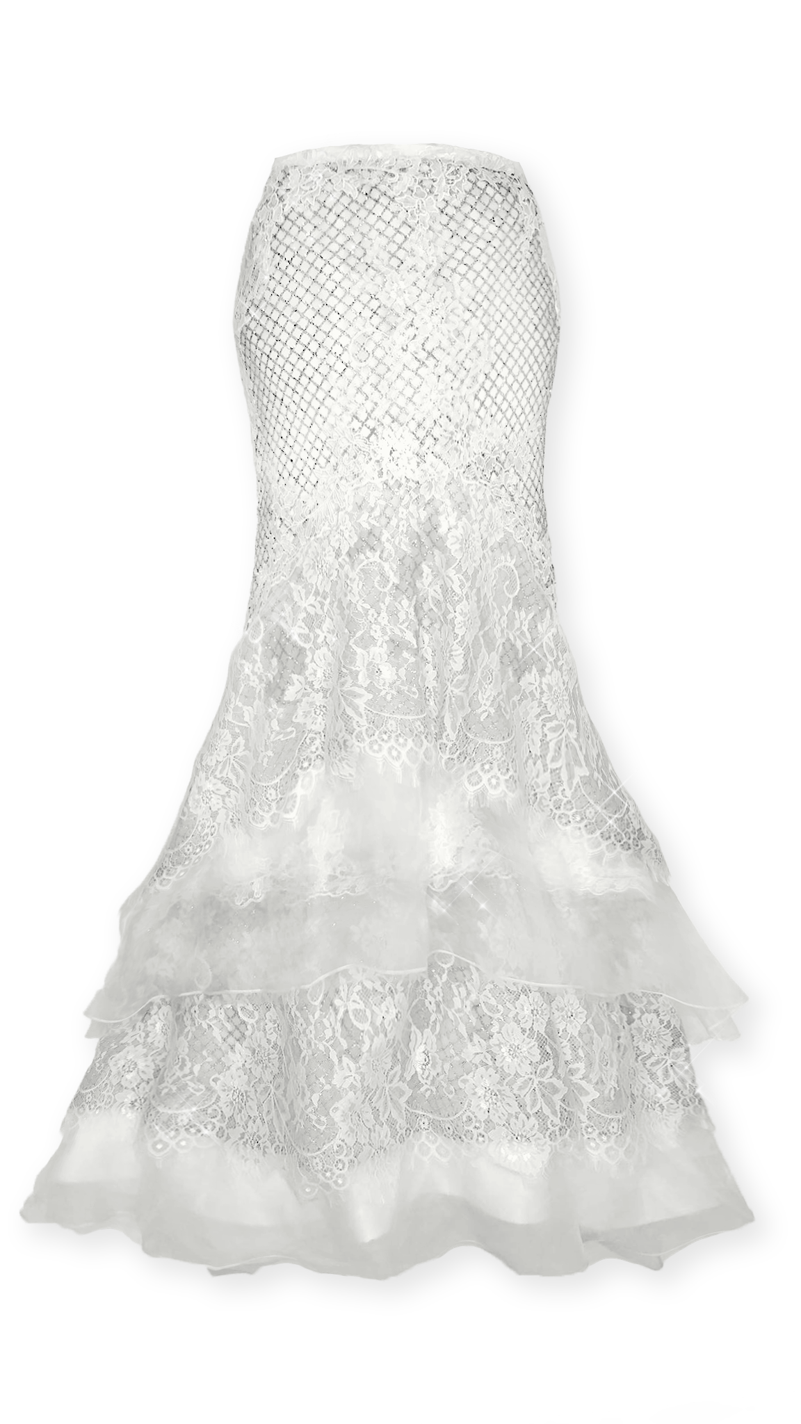 Bethel: Glitter Lace Organza Tiered Mermaid Skirt