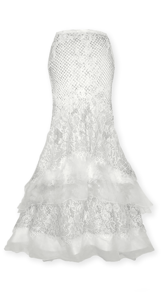 Bethel: Glitter Lace Organza Tiered Mermaid Skirt